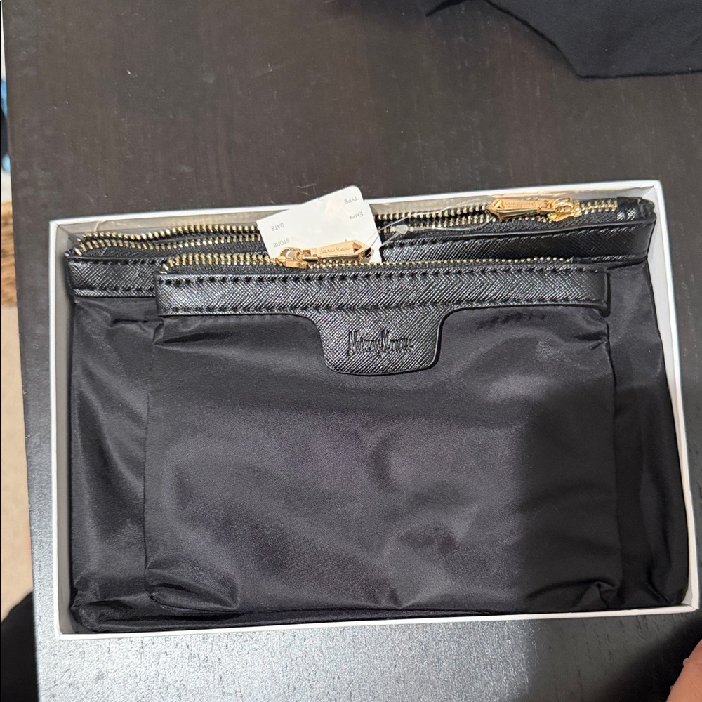 Neiman Marcus Black Nylon Pouch Set with Gold Zippers